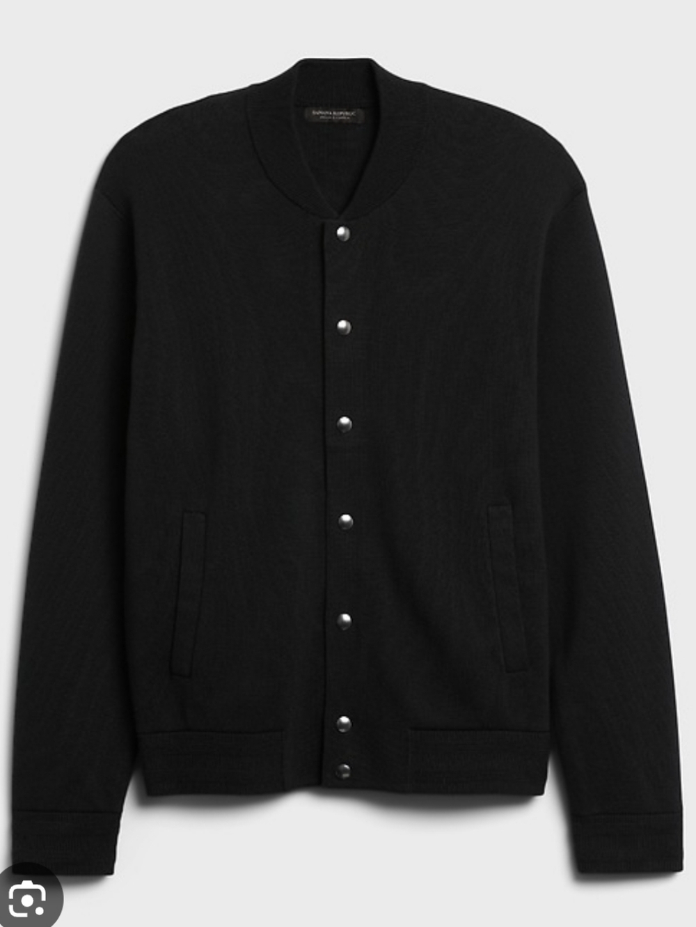 Banana Republic Black Button-Front Varsity Bomber Sweater Jacket